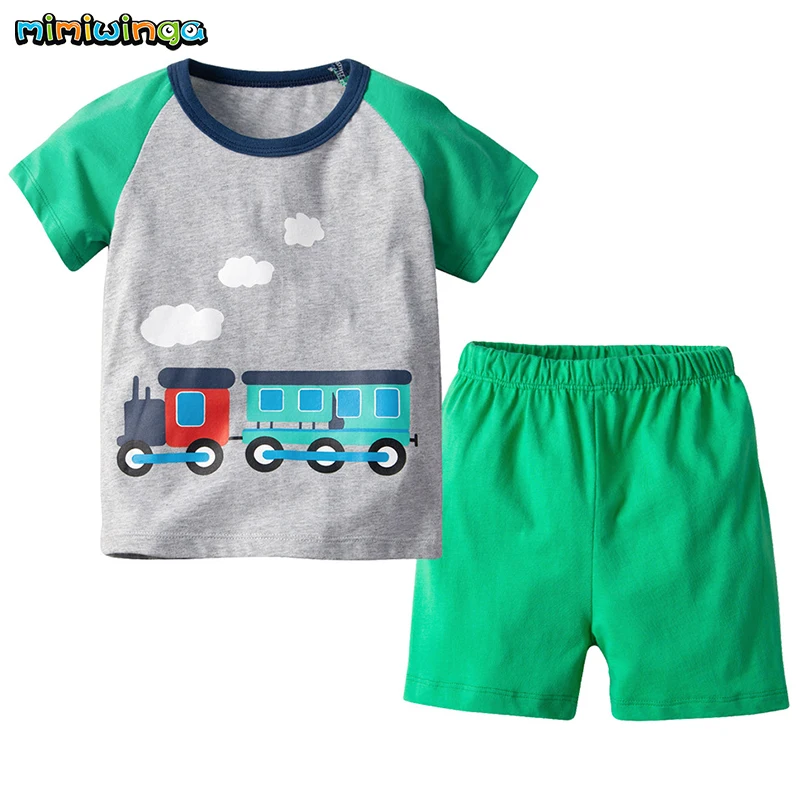Mimiwinga Summer Baby Boys 2pcs Set T Shirt + Shorts Kids Suit Cartoon Print 100% Cotton Comfortable Children Clothes |