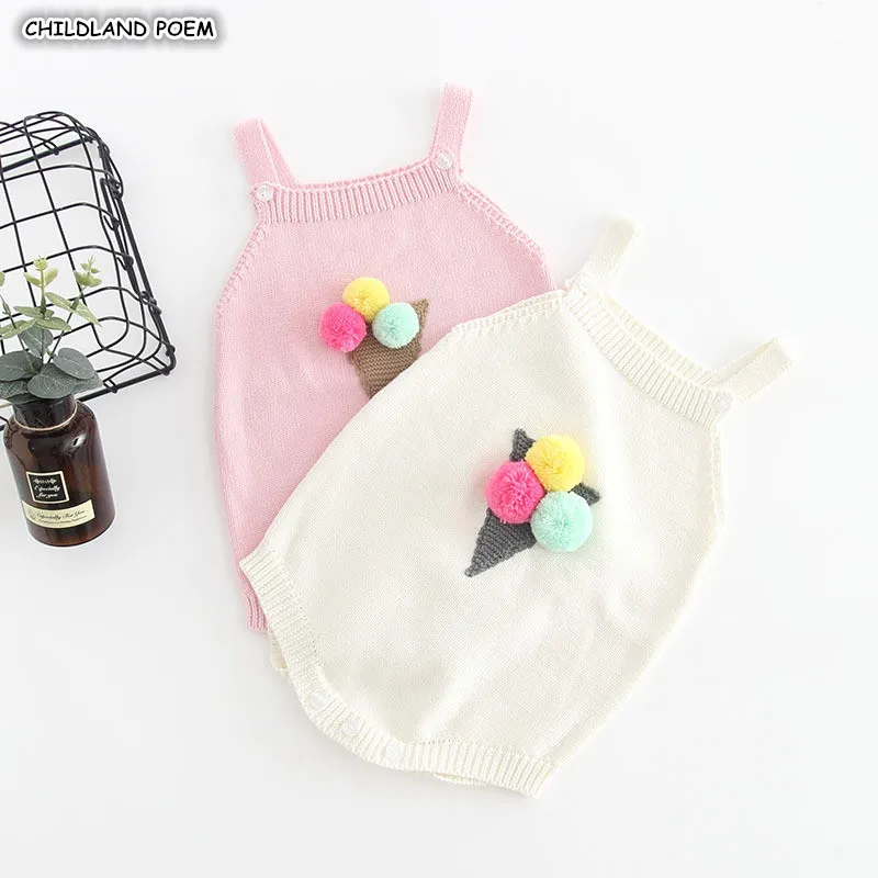 Knitted Baby Clothes Newborn Baby Romper Girl Cotton Ice Cream Pompom Baby Jumpsuits Sleeveless Baby Girls Romper Boys Jumpsuit|Rompers| - AliExpress