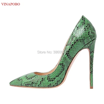

VINAPOBO Women Pumps green Snake Pattern Print Pointed TOE Mixed Color Ladies Sexy High Heel Party Dress Shoes Wedding shoes