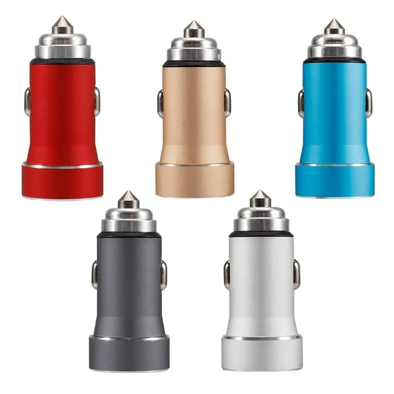 

JHY-001 1A/2.4A Metal Mini Cellphone Fast Charging Device Dual USB Car Charger with Blue LED Light Adapter Accessories