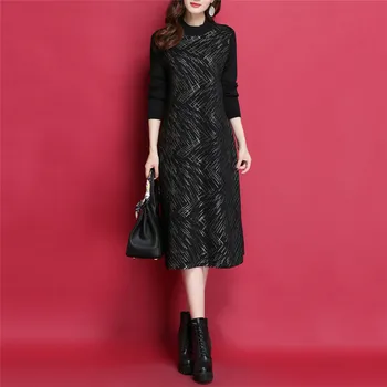 

Women Sweater Long Knit Dress Spring Autumn New High Quality fashion Dress Bright silk Loose Pullover Female Sweater Dress N654