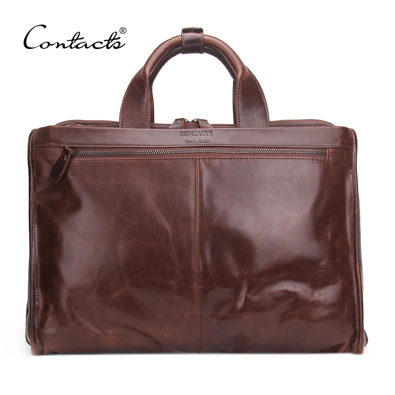 CONTACT'S Portfolios Briefcase Laptop Bag High Quality Guaranteed Real Genuine Leather Men Messenger Bags Multifunction Handbags