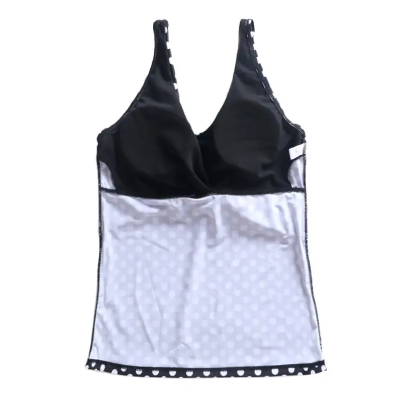 

Women Plus Size Two Piece Tankini Set Deep V-Neck Vintage Polka Dot Cross Wrap Front Tank Top Mid Waist Boyshorts Bottoms With P