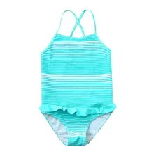 Детские купальники для девочек Дети жилет из полиэстера комбинезон комбинезоны ванный комплект бикини пляж оборками полосатый принт купальники K327