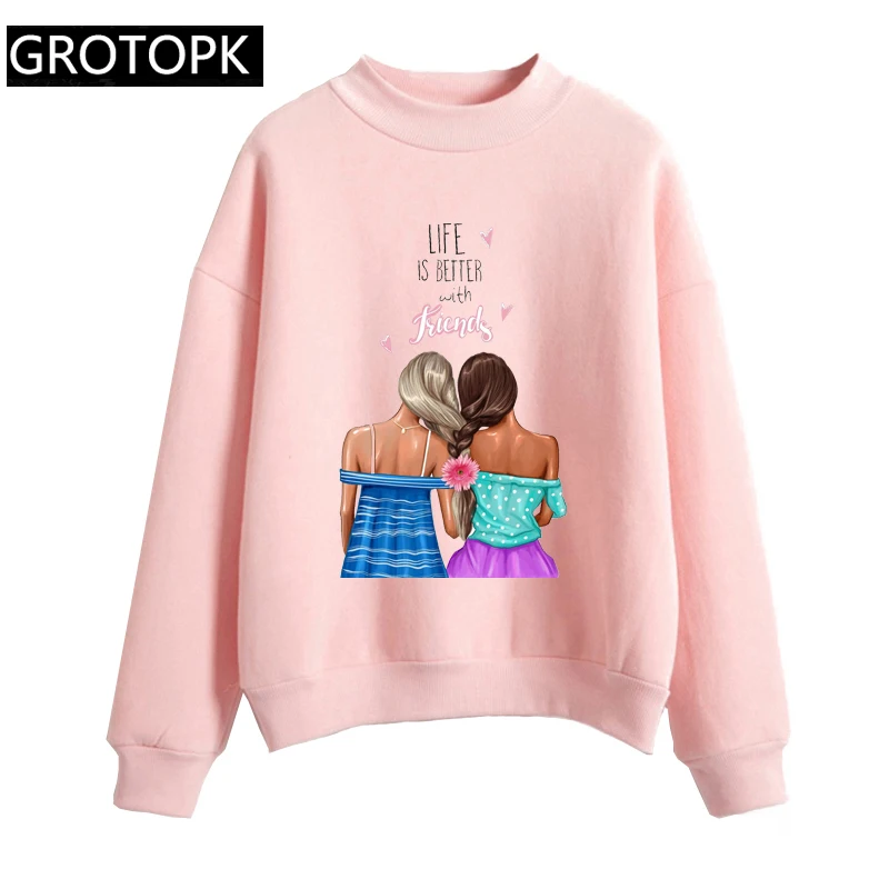 

Life Is Better with Friend Sudaderas Mujer 2019 BFF Harajuku Pink Sweatshirt Women Long Sleeve Hoodie Women Hoodies Sweatshirts