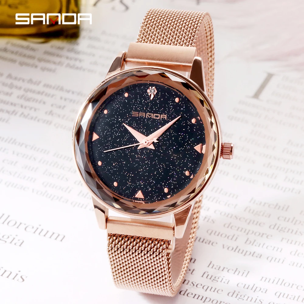 

SANDA Fashion Woman Quartz Watch Women Bracelet Magnetic Buckle Watches Ladies Mesh Steel Wristwatches Girl Clock montre femme