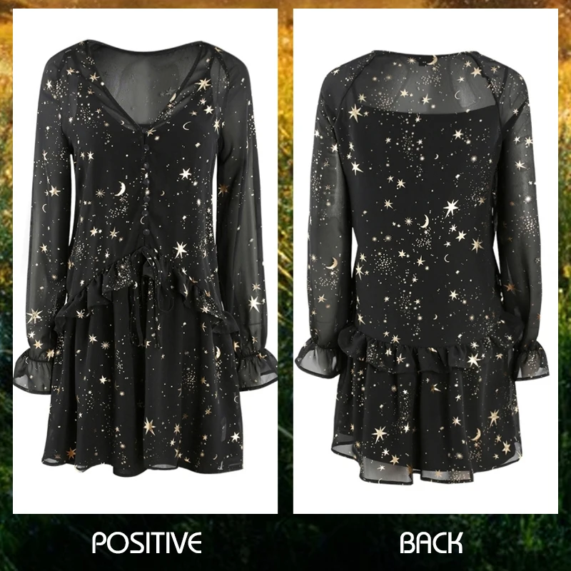 HDY Haoduoyi Space Star Moon V-Neck Print Dress Black Long butterfly Sleeve Party Dresses Loose vestidos Spring Summer New HDY Haoduoyi Space Star Moon V-Neck Print Dress Black Long butterfly Sleeve Party Dresses Loose vestidos Spring Summer New