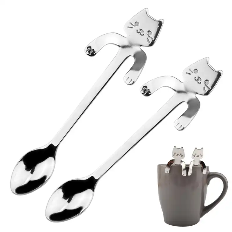 Stainless Steel Cat Coffee Tea Drink Spoon Tableware Kitchen Bar Hanging Cup