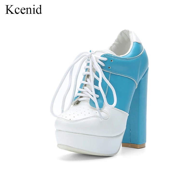 

Kcenid New arrivals women platform ankle boots round toe cross-tied high heel boots mixed color nightclub casual shoes woman