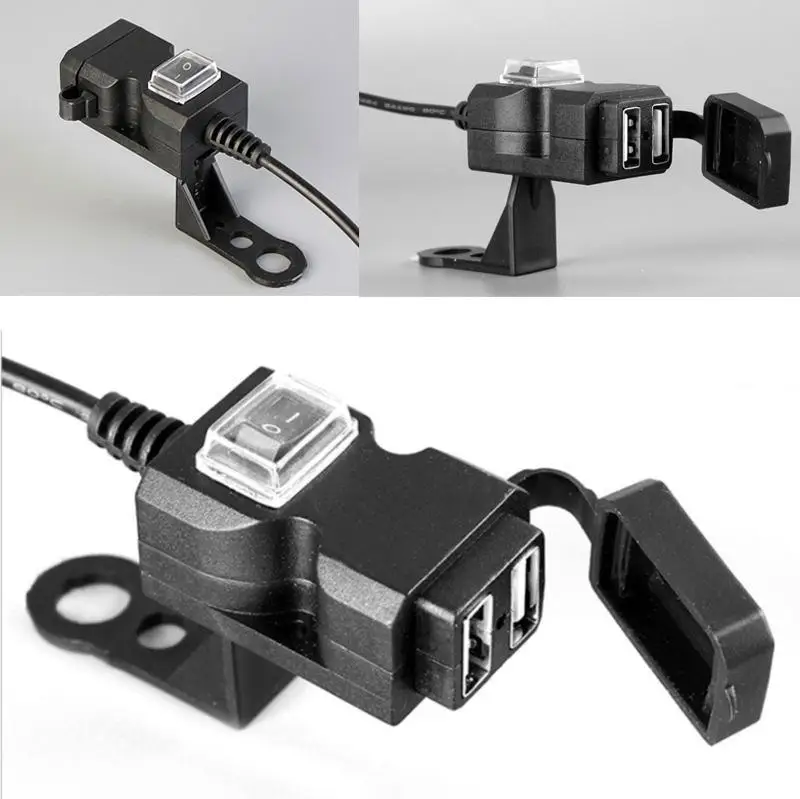

Dual USB Motorcycle Handlebar Charger with Waterproof Lid 2x Bracket 5V 3.1A For Moped Scooter ATV rear mirror parts