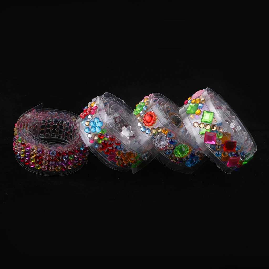  4 Rolls Bling Self-Adhesive Acrylic Rhinestone Diamond Gem Sticker Tape Embellishments for Scrapbooking Craft Decoration