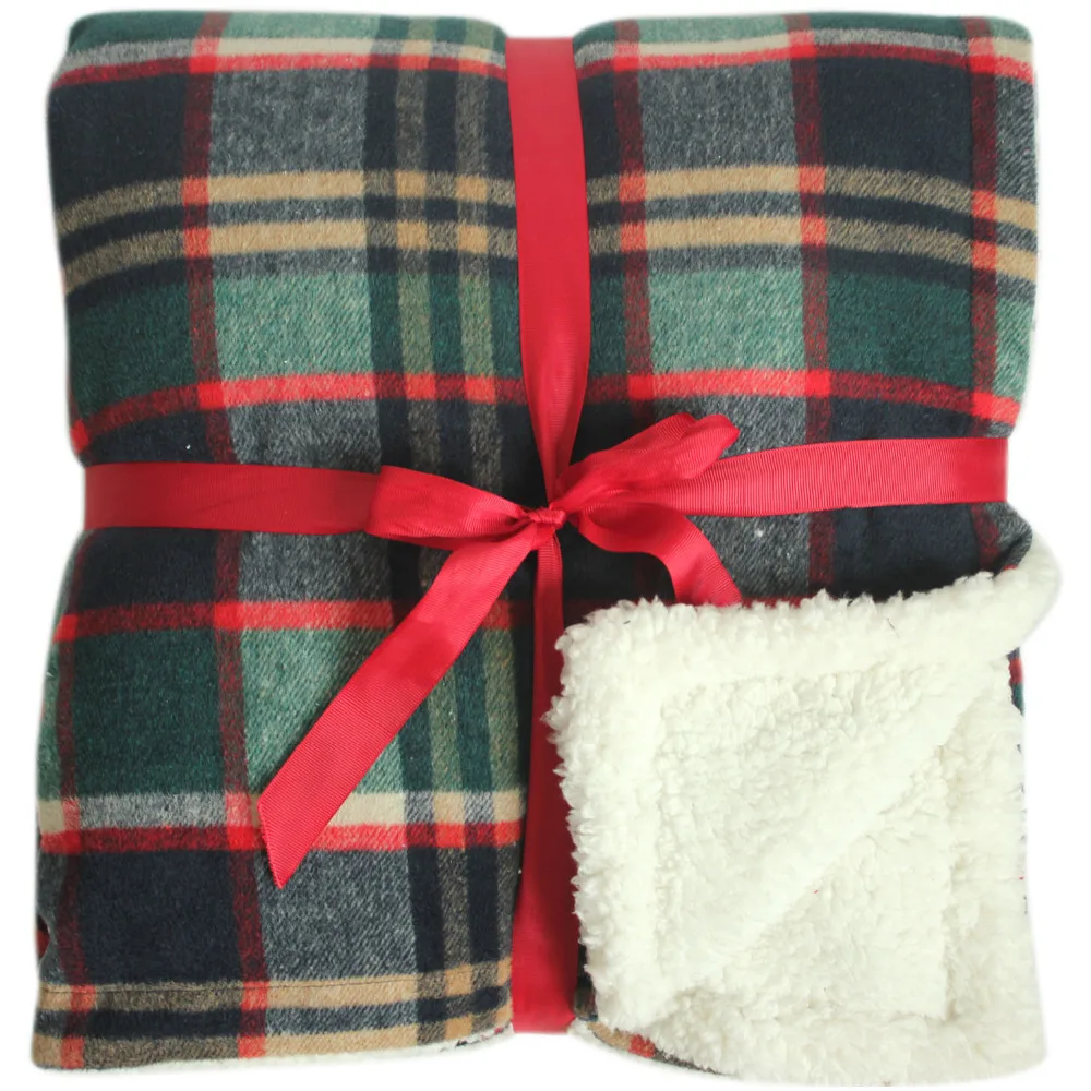 Promotion Green Plaid with Sherpa Blanket Throw Warm and Soft Throw-in ...