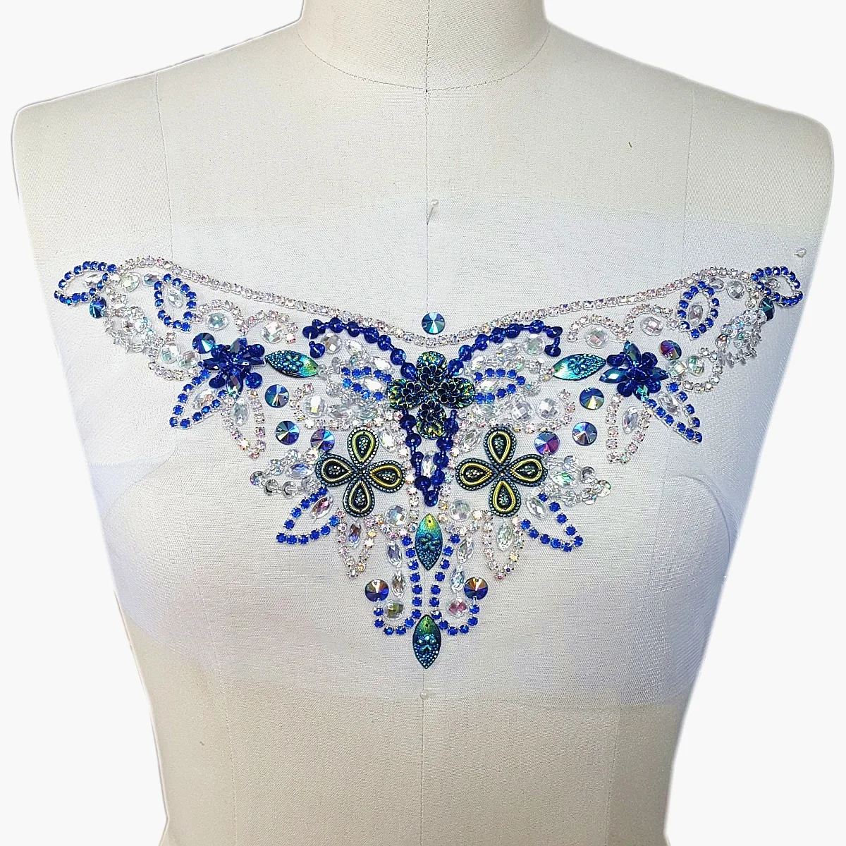 

SEQUINS Patches Sew on Blue AB Crystal Rhinestones Applique Designer Trim 14x33cm Wedding Belt Waist Decoration For Clothes Diy