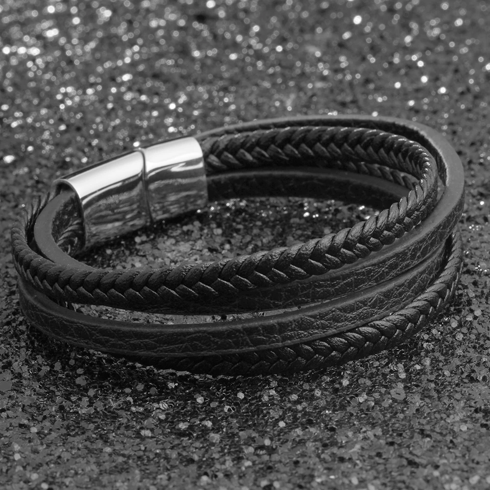 Pulseira Masculina Trance Couro e Aço