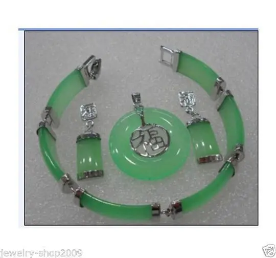

Rare Fine Charming Jewelry Green STONG Pendant bracelet earring set Wholesale Jewelry silver hook