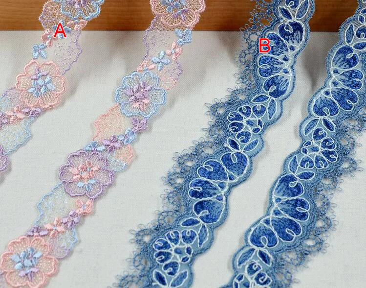 20 meter/lot 2.7 3.5cm width blue mesh fabric embroidery tapes lace