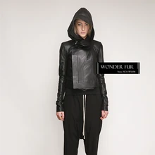 Кожаная куртка с капюшоном для женщин Роскошная натуральная овечья кожа байкерская куртка минималистичный стиль жизни хорошее качество Овчина блестящее пальто