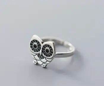 

Cute Lovely 100% Authentic REAL.925 Sterling Silver Black Zirconia set Owl Bird ANimal Rings Necklace set jewelry GTLJ1546