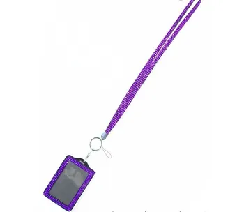 

1pcs Purple Color Rhinestone Bling Crystal Neck Lanyard Strap Vertical ID Name Badge Holder For School Office Company