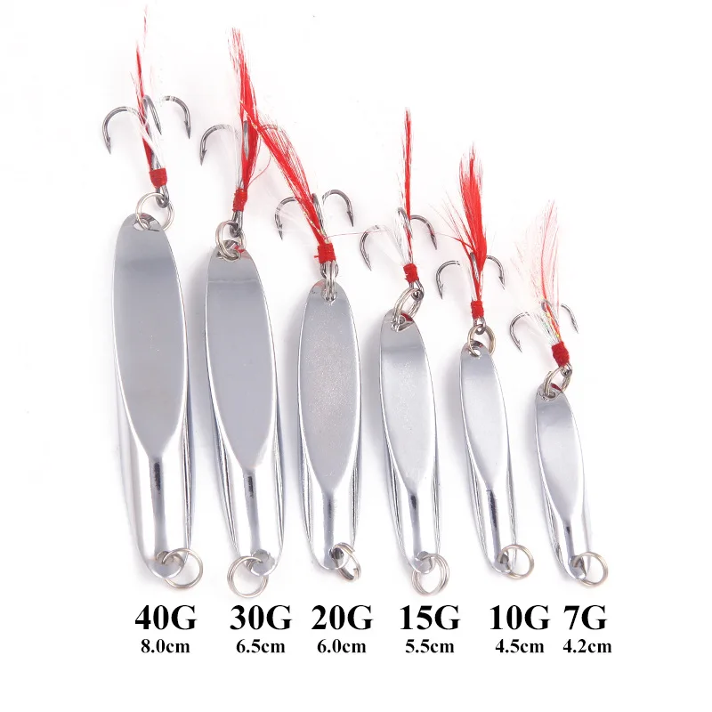 

1 PCS Metal Fluorescence/Silver 7g-40g Baubles With Rotating Petal Bait Fishing Hard Sequins With Feather Bass Triple Hook
