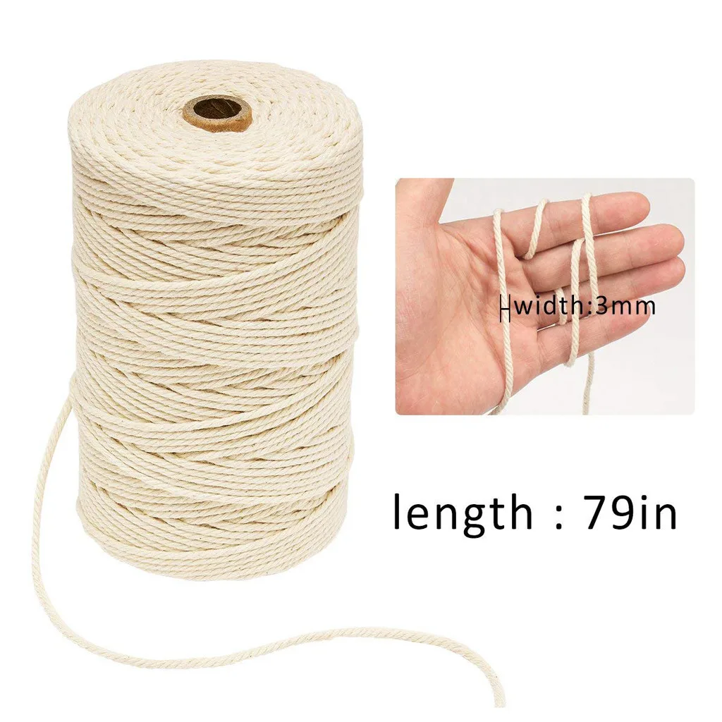 

Durable 200m Cotton Cord Natural Beige Twisted Cord Rope Craft Macrame String DIY Handmade Home Decorative supply 3mm