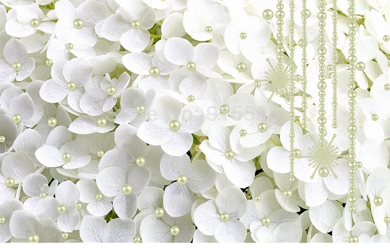 Papel de parede 3D estereoscópico flores brancas,