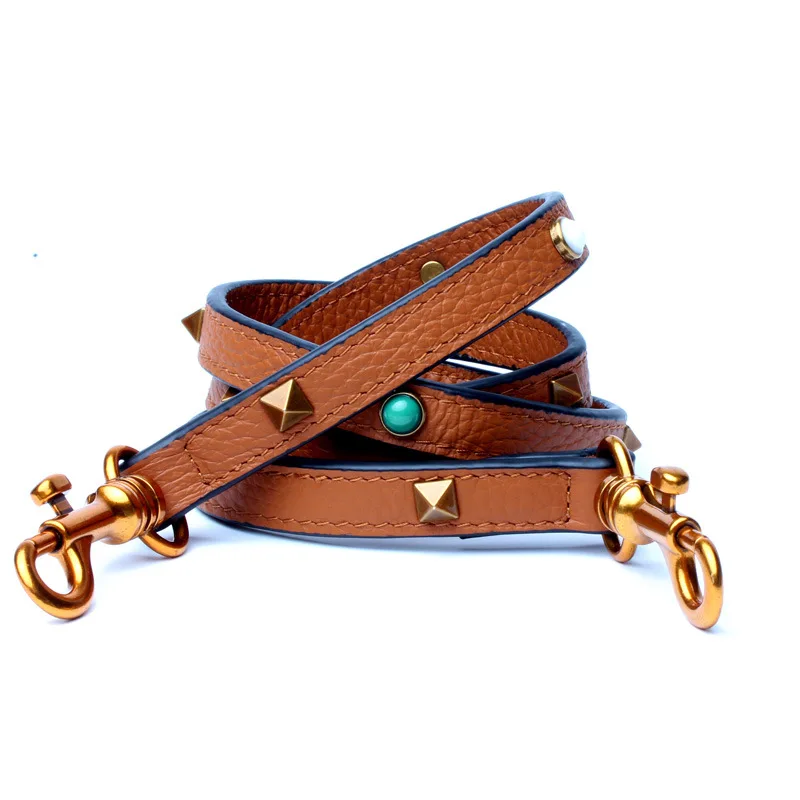 

First layer leather bag shoulder strap color rivet bag hang buckle