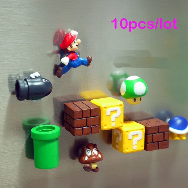 Super Mario Bros Magnets Figure toys Mario Bullet Mushroom Tortoise Wall Sticker Action Figure Model Toys DIY Decoration Gift