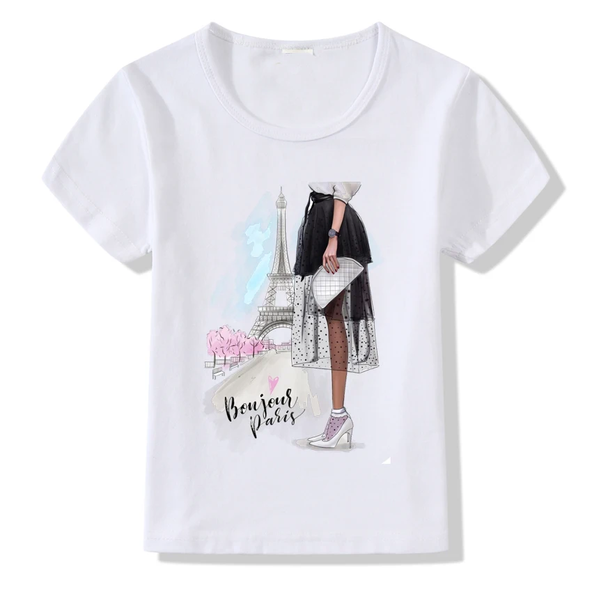 

2019 Fashion Paris Tower Print T shirt Children Cool Girl Short Sleeve Summer Tops Kids O-neck Clothes Baby Tshirt Clothing