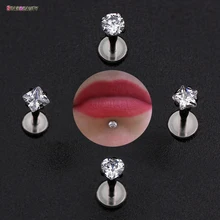 1 stk/partij 16G Ronde Hart Vierkante Ster Kylie Lip Piercing AAA Zirkoon Neus Piercing labret Oor Ringen voor Vrouwen mannen Sieraden Pircing(China)