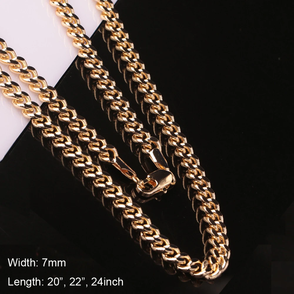 5pcs Wholesale Men Jewelry Necklaces 7mm Width Gold Color Long Figaro