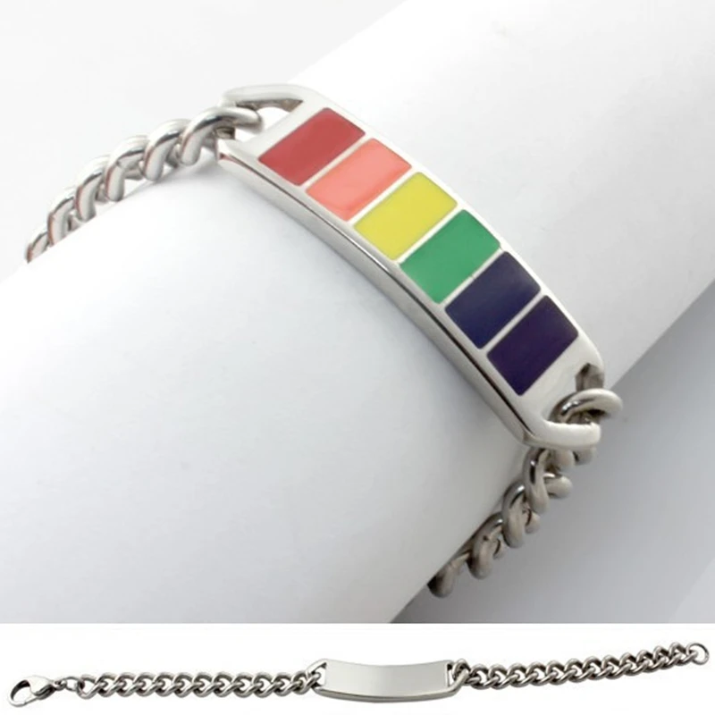 Titanium steel bracelet Epoxy rainbow gay pride label LGBT bracelets