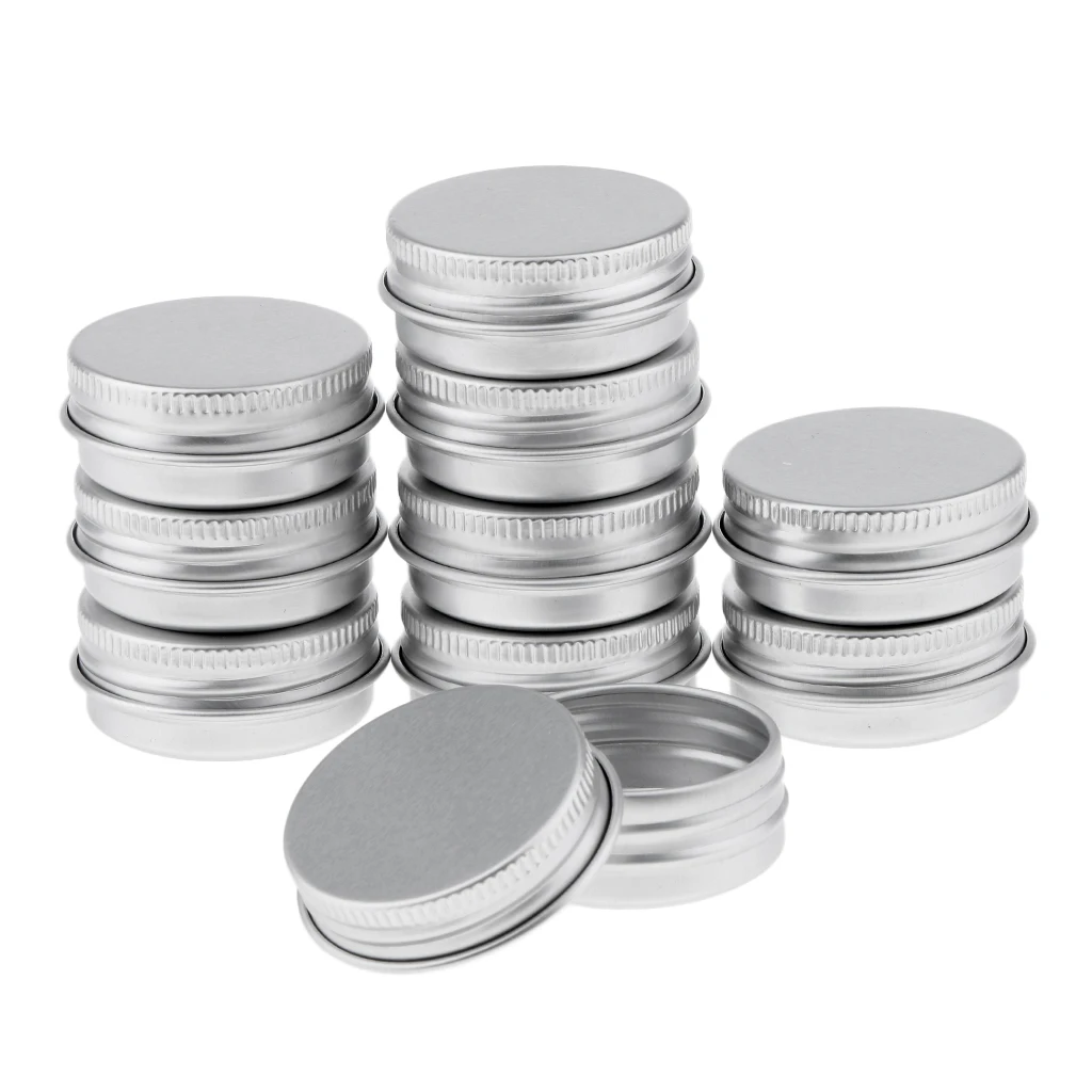 

15ml Silver Aluminum Round Lip Balm Tin Storage Jar Containers with Screw Cap for Salves, Cosmetic, Candles Pack of 10