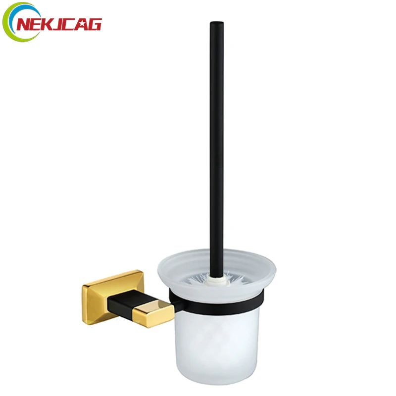 Black Gold Toilet Brush Holder Brass Glass Toilet Brush Cup Hoder