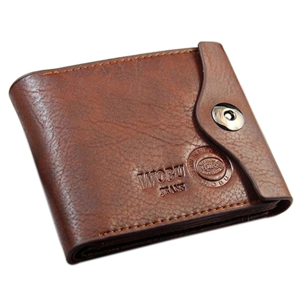 Men's Clasp Faux Leather Bifold Card Holder Pockets Slim Purse