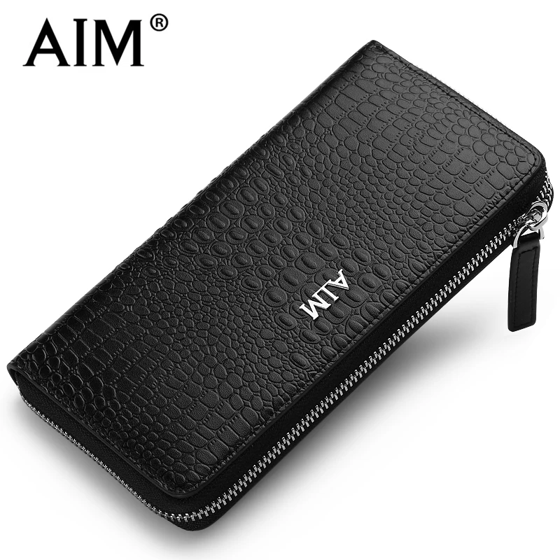 

AIM Luxury Men's Business Leather Wallet Crocodile Pattern Vintage Long Zipper Purse for Men Coin Purse ID Cards Organizer C151
