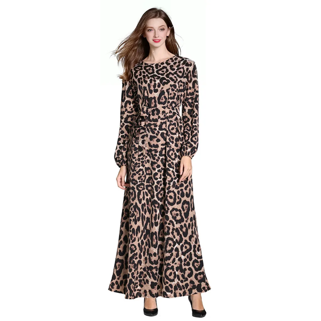 

long abaya dress Casual Muslim dress women Muslim Loose Leopard Robe Clothing Abaya Islamic Arab Kaftan Dubai T411