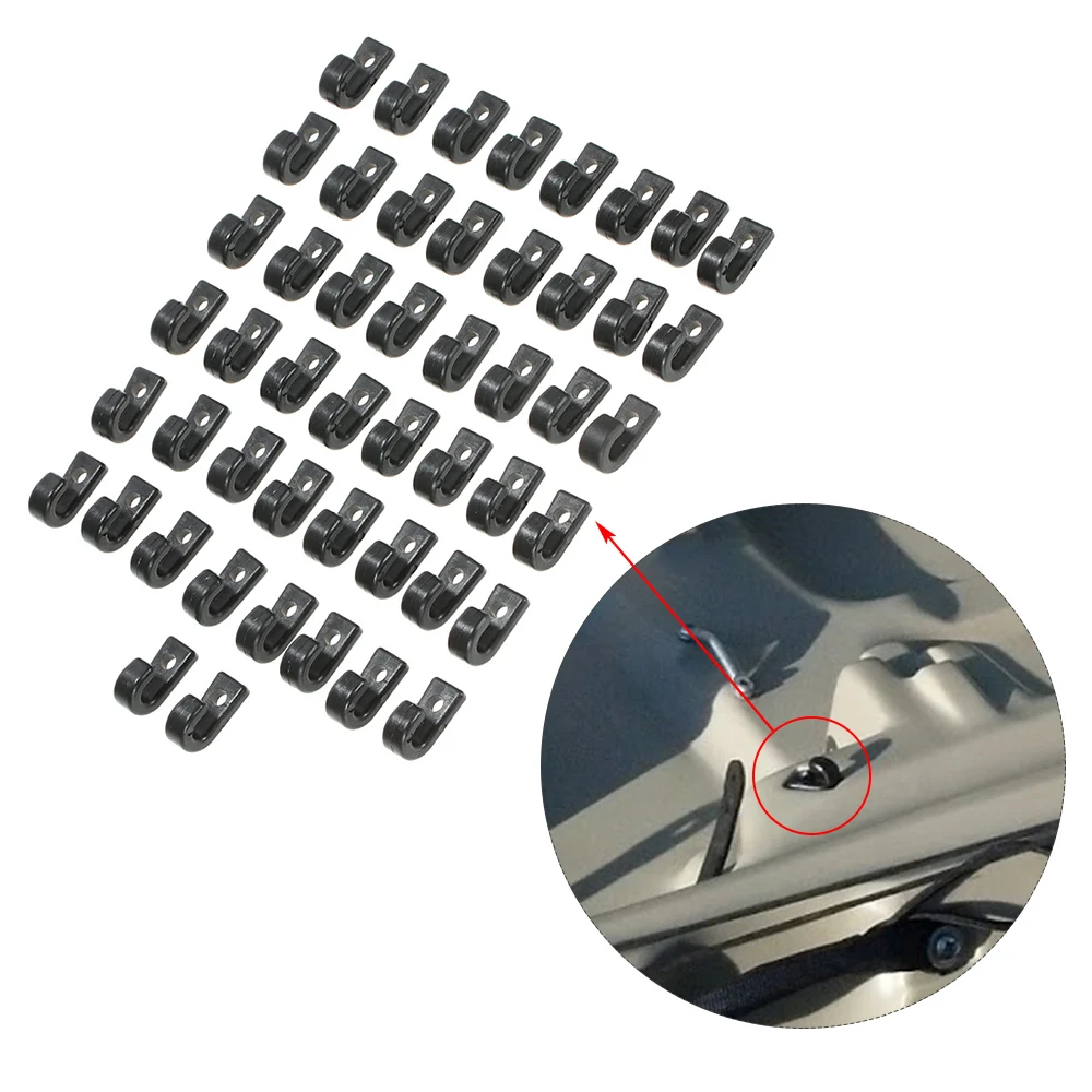

50pcs Black Nylon Bungee Lashing Shock Cord J Hooks Lashing Hook Bungee Hook Tie Down Hook for Kayak Canoe Paddle Board