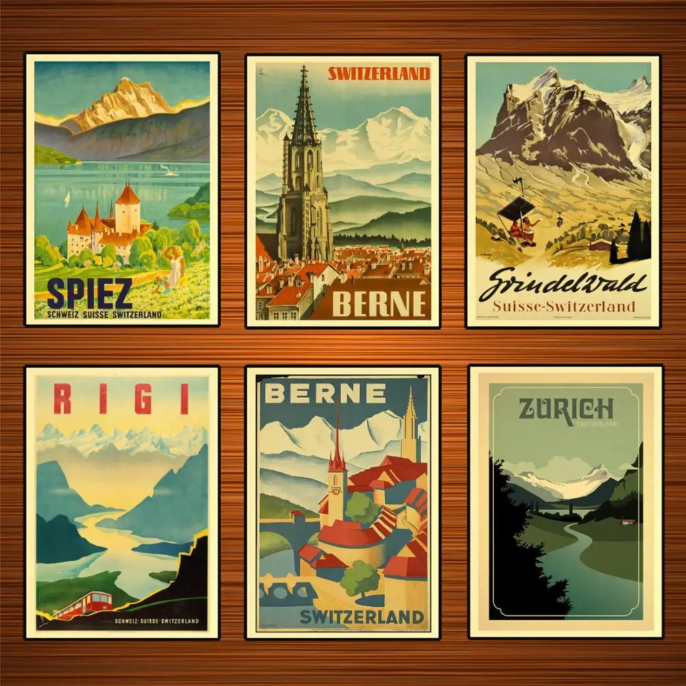 

BERNE Switzerland Seaview Mountain View Switzerland Travel Series Vintage Poster Canvas Painting Wall Art Home Posters Decor