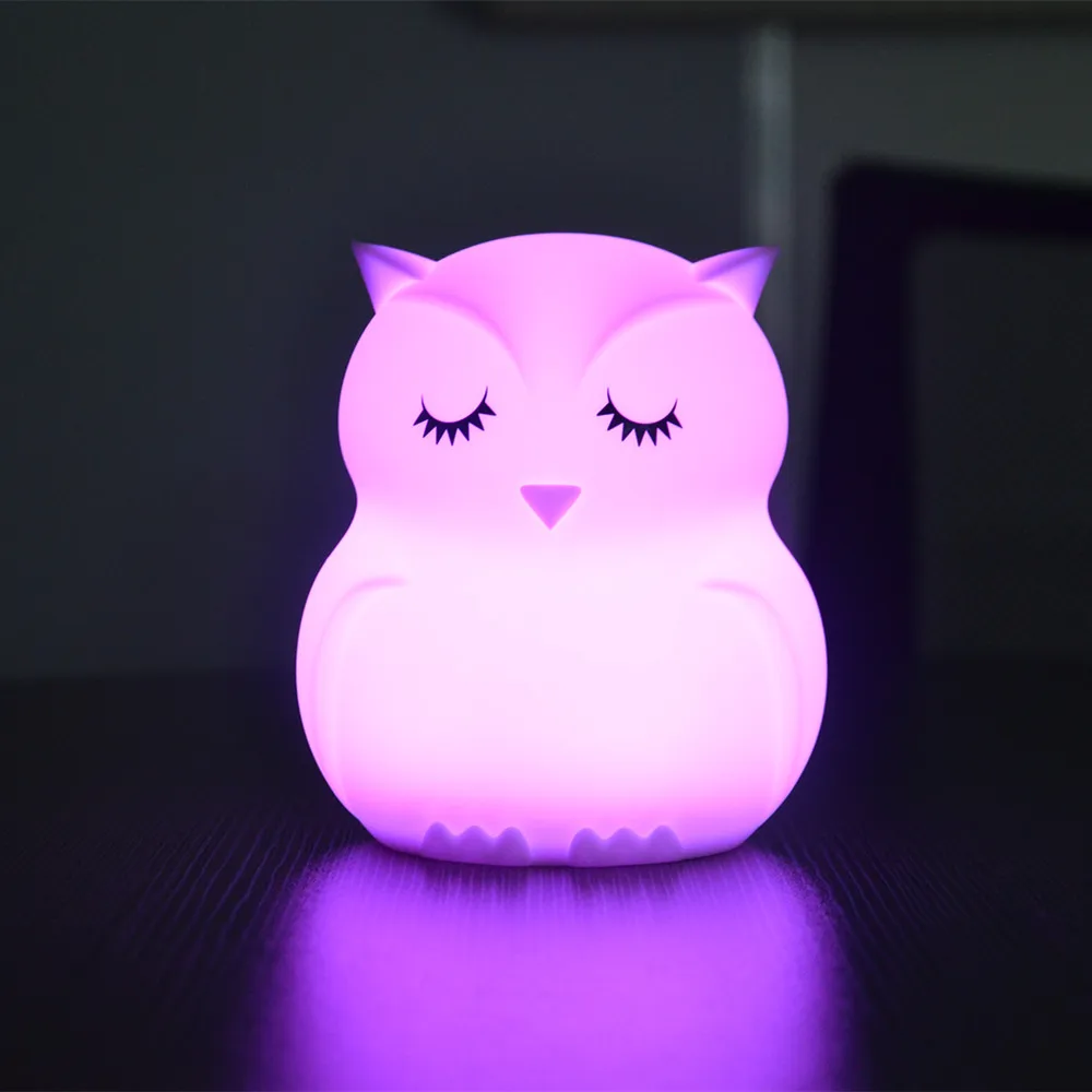 SuperNight Mini Owl LED Night Light 9 Colors Cute Cartoon Silicone Bird Lamp Bedroom Bedside Lamp for Children Kids Baby Gift (2)