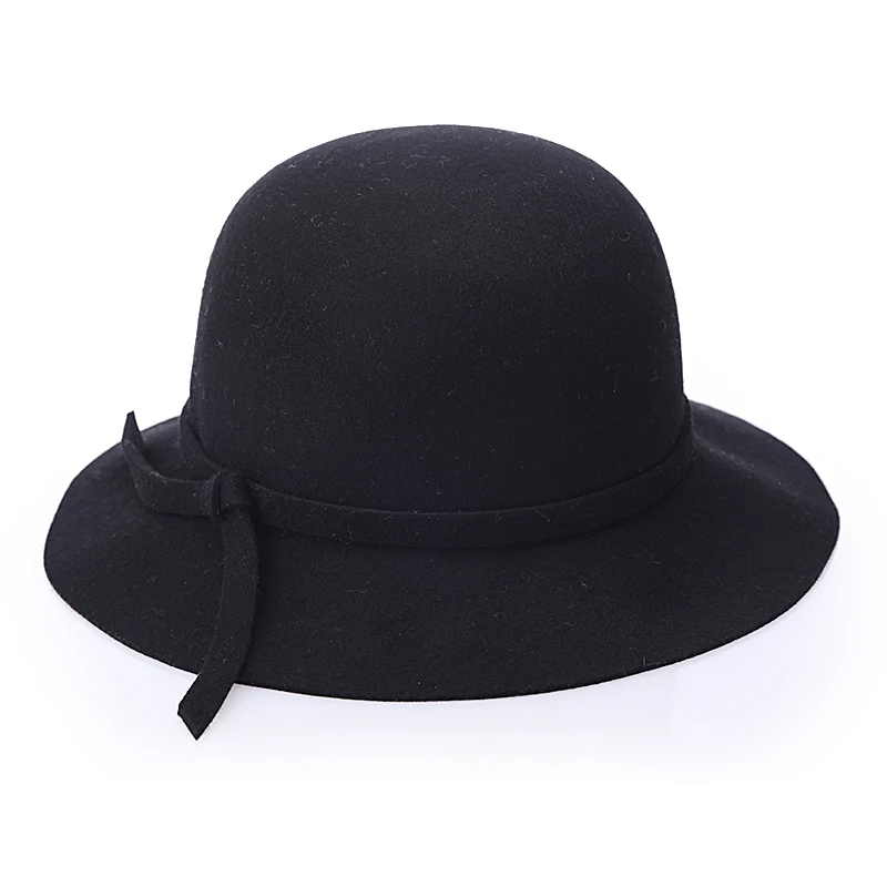 

2018 Vintage Women Wide Brim Bow Fedora Cap Warm Wool Blend Felt Hat Bowler Trilby Cowboy Hat 2018 New Fashion Hat