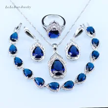 Серебро 925 комплект ювелирных изделий синий создан гранатовый браслет из белого циркония/кулон/ожерелье/серьги/кольцо