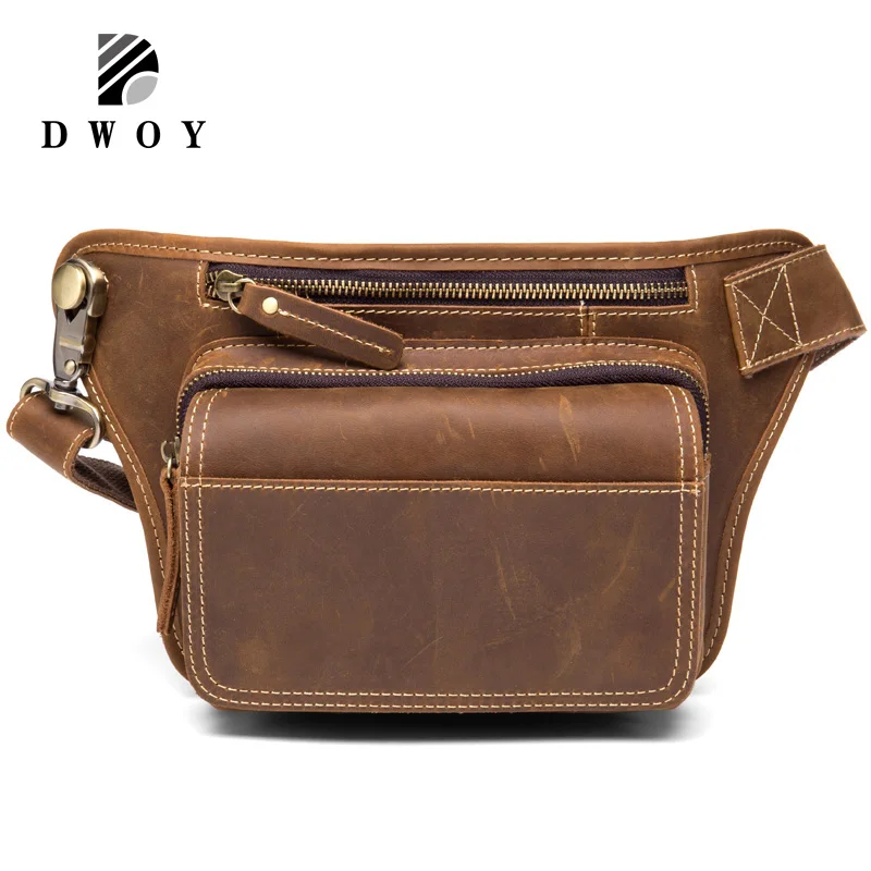 New Belt Bag Men Waist Bag Phone Purse Zipper Black Pack Genuine Leather male Waist Packs Crossbody Chest Bags sac banane