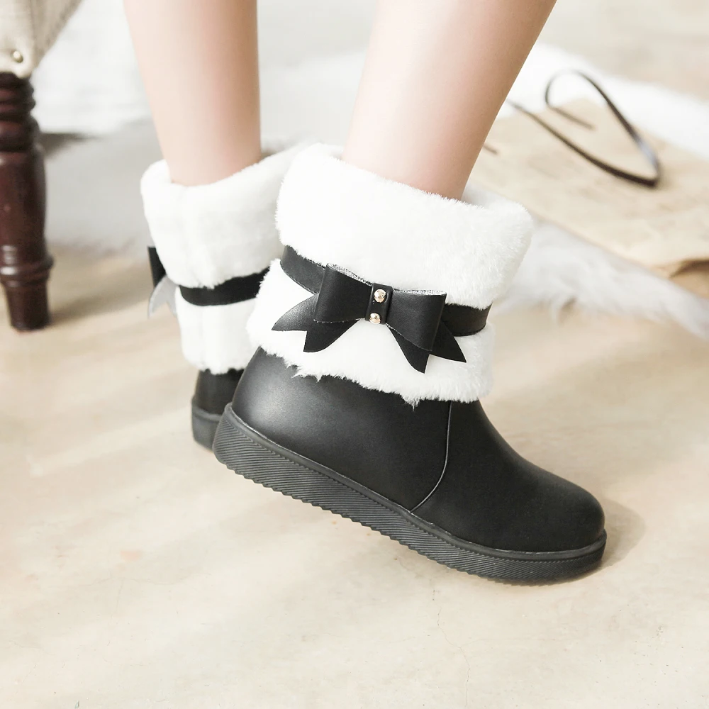 Теплые женские зимние ботинки на плоской платформе из искусственного меха зимняя обувь ботильоны из флока Женская мода Нескользящие зимние Повседневное обувь для девочек