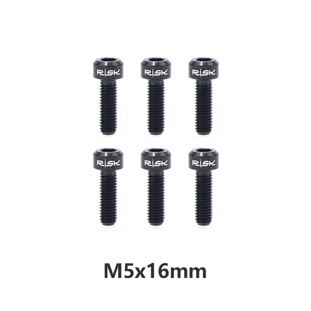6PCS M5x16/18mm Titanium Bicycle Stem Bolt Screws for Road Racing Mountain Bike Stem Fixing Bolts Ti Black Gold Rainbow M5x16mm Black
