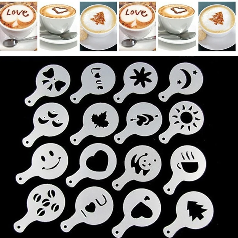 16Pcs Coffee Barista Art Stencils Cake Duster Templates Coffee Tools Accessories 16Pcs Coffee Barista Art Stencils Cake Duster Templates Coffee Tools Accessories