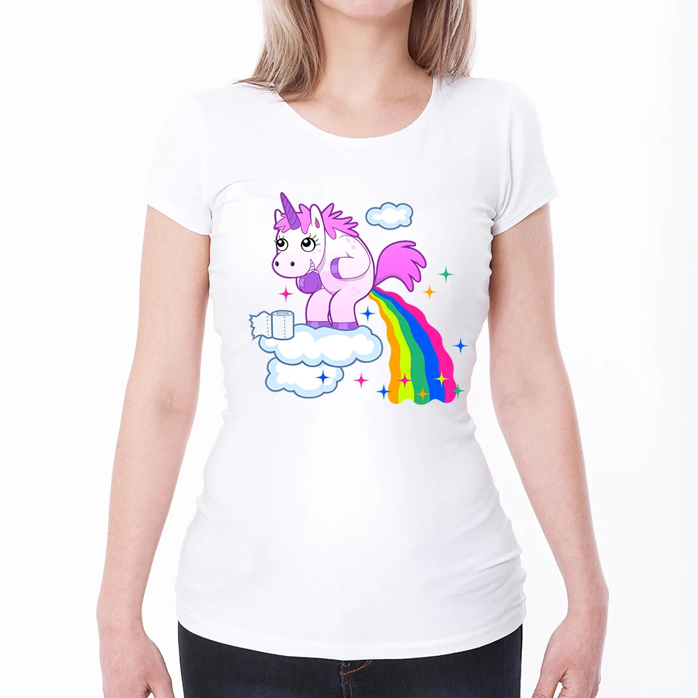 

2018 Summer Harajuku Rainbow Unicorn T Shirt Women Tops Kawaii T-shirt Unicornio White Short Sleeve Funny Cartoon Tshirt F16