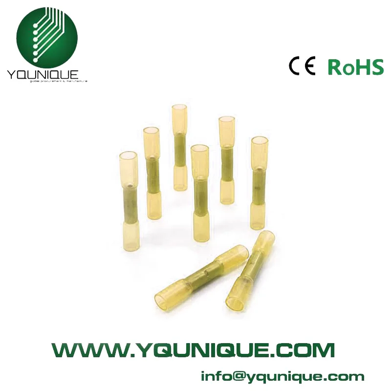

12-10 AWG Insulated Yellow Heat Shrink Butt Wire Connectors Automotive Crimp Terminal Electrical Tips