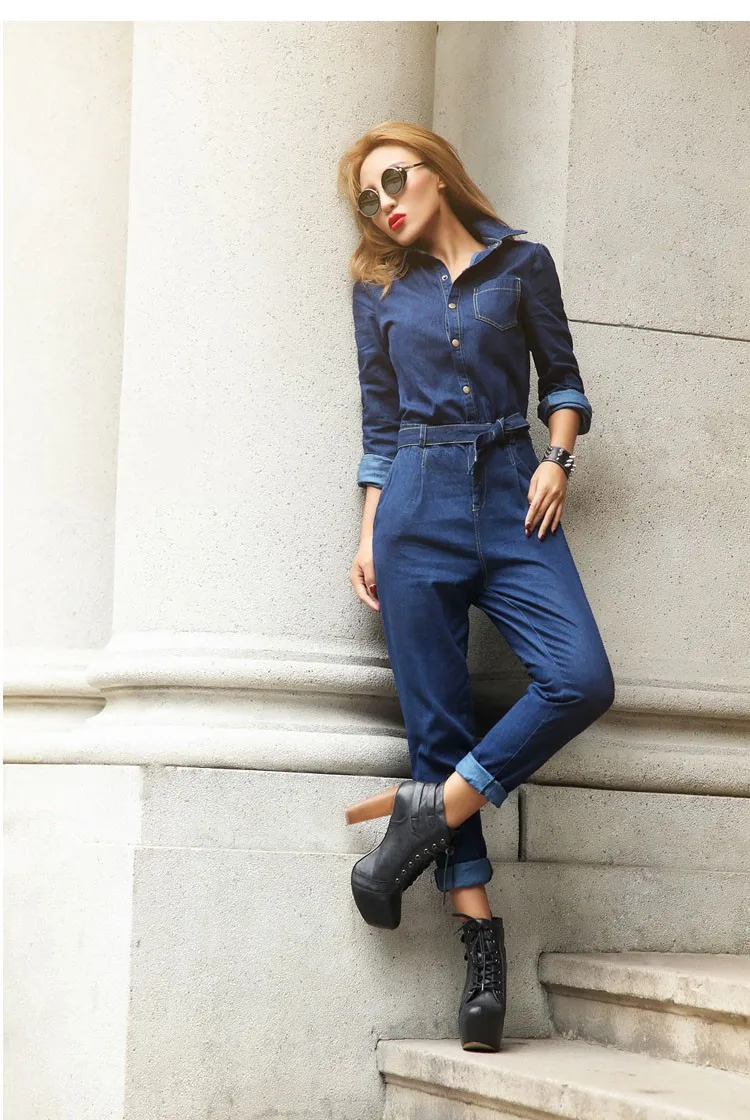 Women’s Full Sleeve Casual Loose Denim Jumpsuits