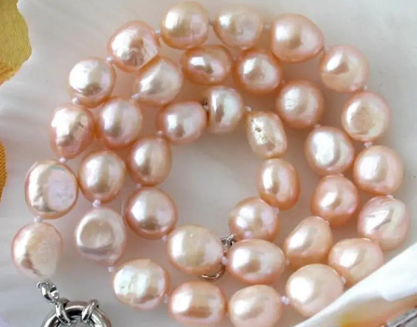 

FREE SHIPPING HOT sell new Style >>>>Charming 10X12MM PINK BAROQUE FRESHWATER CULTURED PEARL NECKLACE 18